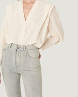 RHABI PLEATED V NECK BLOUSE TOP image number null